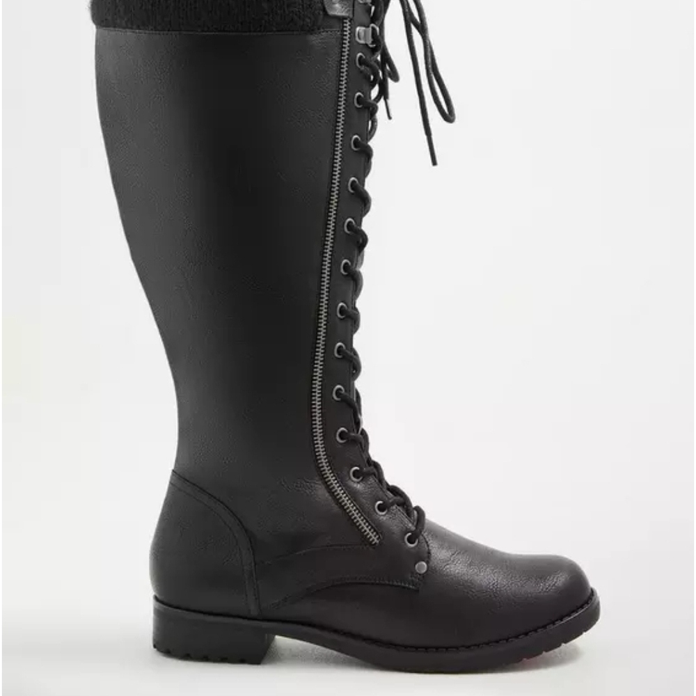 Torrid Pebbled Lace Up Knee High Boots